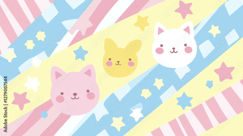 Cute Cartoon Animals with Colorful Background and Bright Patterns Cute Cartoon Animals with Colorful Background and Bright Patterns