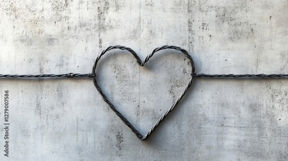 Obraz premium Metal Heart Wire Design on Concrete Wall