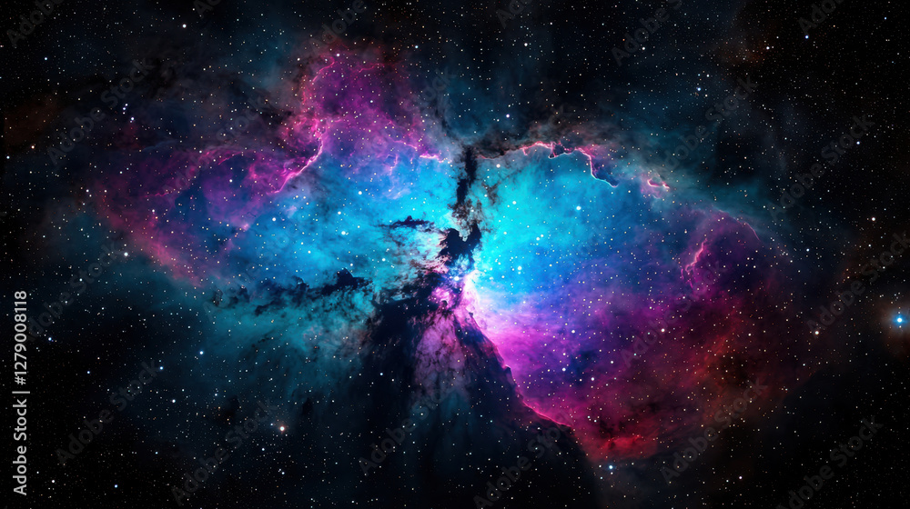 Fototapeta premium Cosmic nebula with vibrant blue and purple hues in space