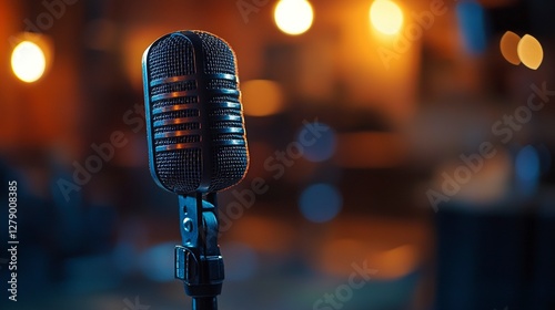 Podcast microphone with bokeh effect