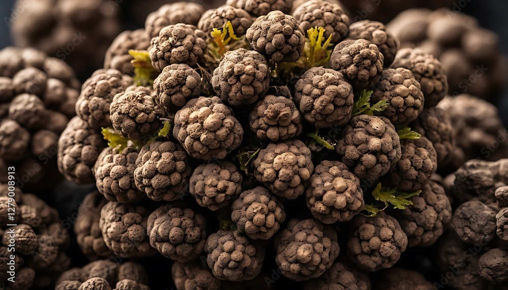 Fototapeta premium Mysterious Brown Ball Cluster Macro with Yellow and Green Accents