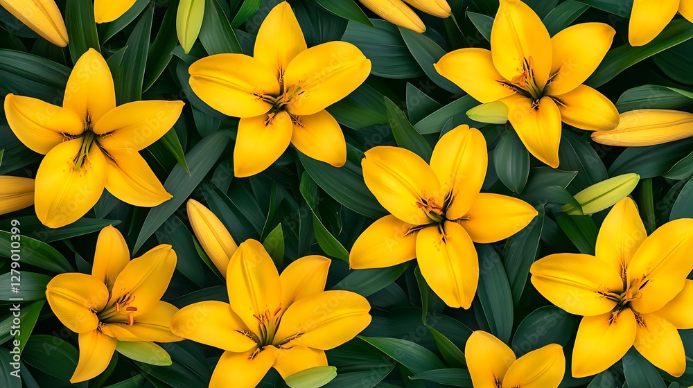 Vibrant Yellow Lilies Blooming in Lush Green Foliage AI Generated Vibrant Yellow Lilies Blooming in Lush Green Foliage AI Generated