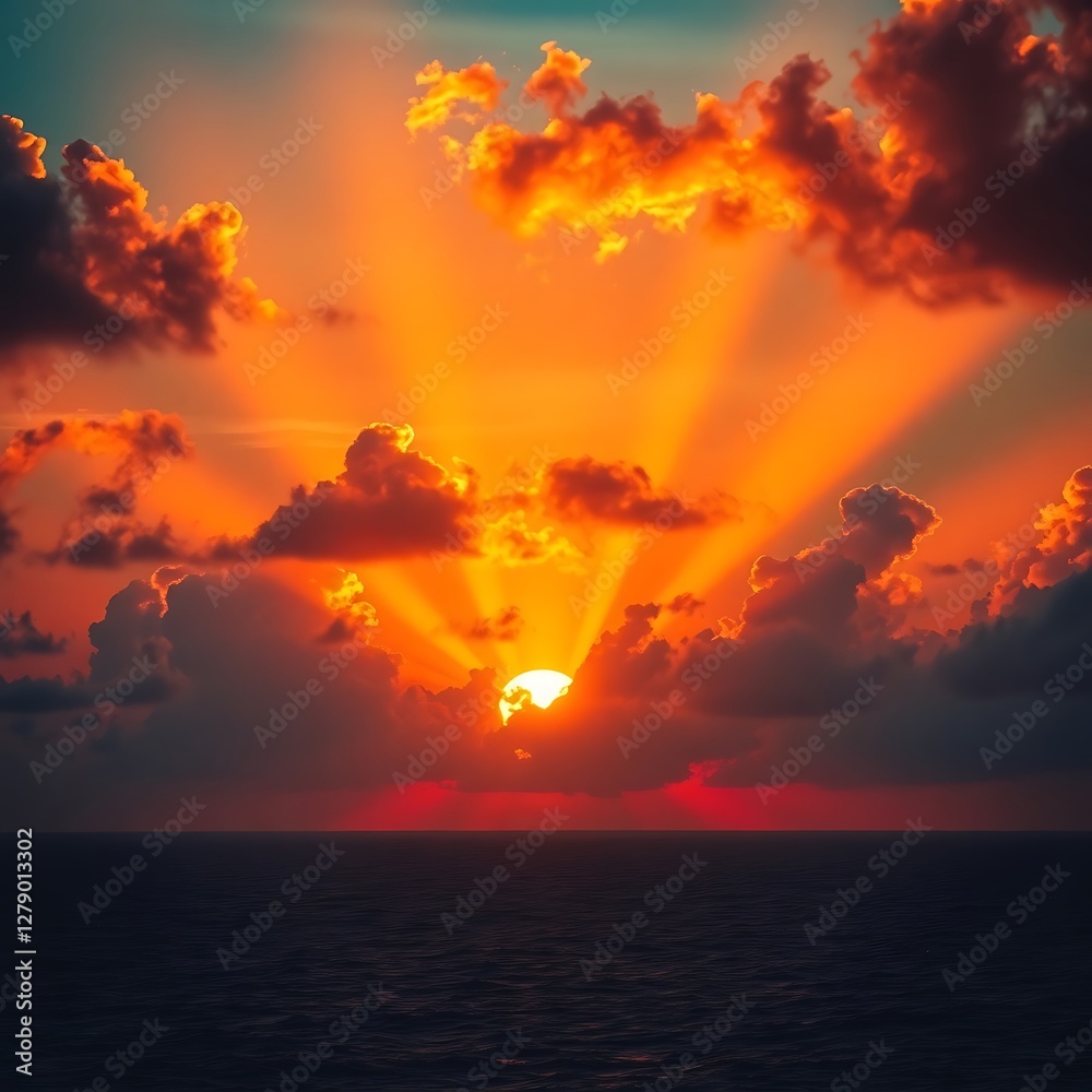 Naklejka premium red sunset over sea in clouds