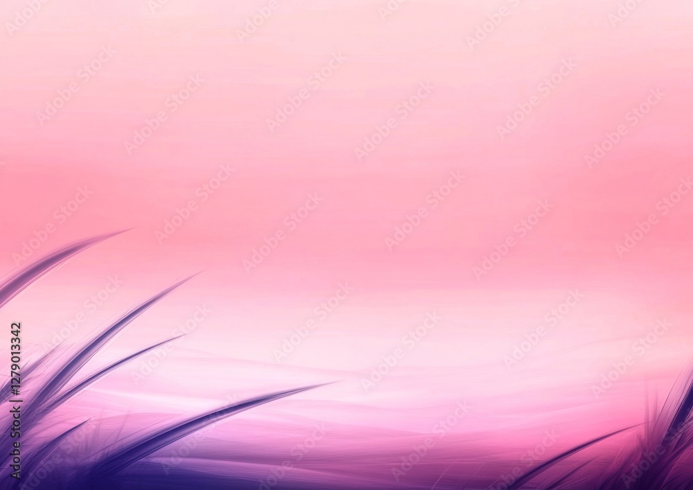 A serene landscape with soft pink hues blending into a calm horizon, accented by silhouetted grass in the foreground. A serene landscape with soft pink hues blending into a calm horizon, accented by silhouetted grass in the foreground.