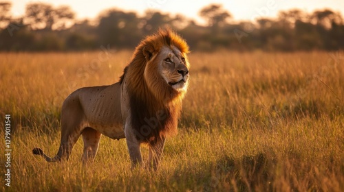 Wallpaper Mural Majestic Male Lion in Golden Hour Savanna Sunset Torontodigital.ca
