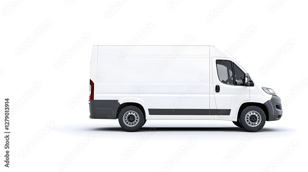 Side View of a Modern White Delivery Van with a Blank Space for Branding
