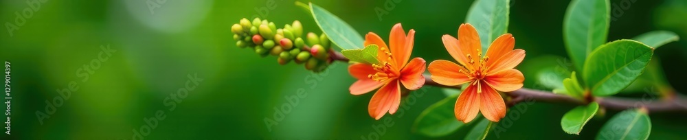 Fototapeta premium Quassia amara flowers on a green leafy branch, nature, plant, quassia amara plant