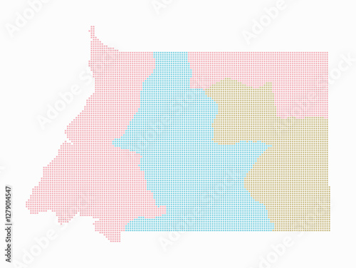 Equatorial Guinea dotted map. Digital style map of the country on a white background. Equatorial Guinea shape with square dots. Colored dots style. Small size squares. Artistic vector illustration.