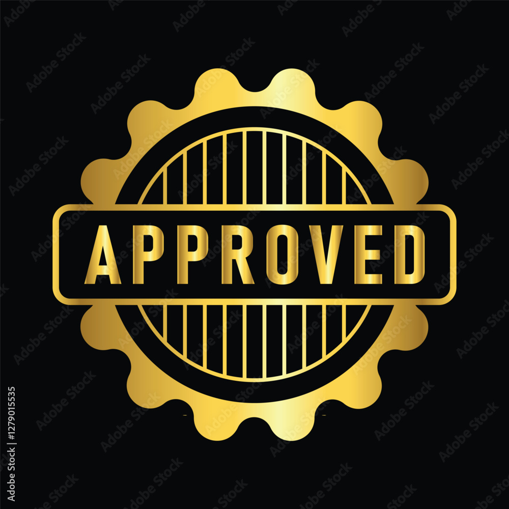 gold color approved rubber stamp , icon, flat, design, vector, illustrations, Graphic Design, education, style, trendy, collections 