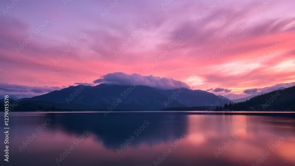 Serene Sunset over Mountain Lake Reflection Serene Sunset over Mountain Lake Reflection