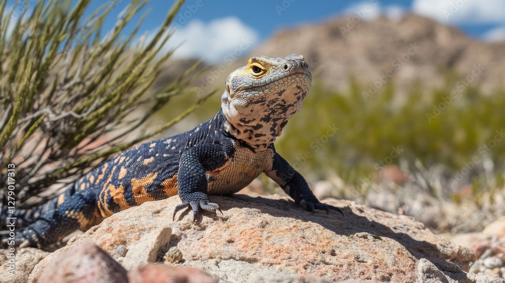 Obraz premium Closeup of a Colorful Desert Lizard on a Rock