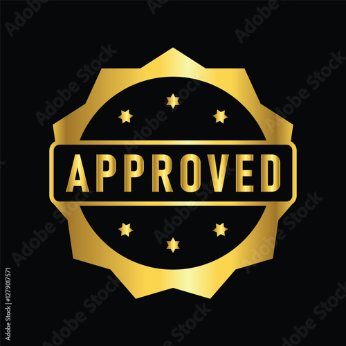 gold color approved rubber stamp , icon, flat, design, vector, illustrations, Graphic Design, education, style, trendy, collections 