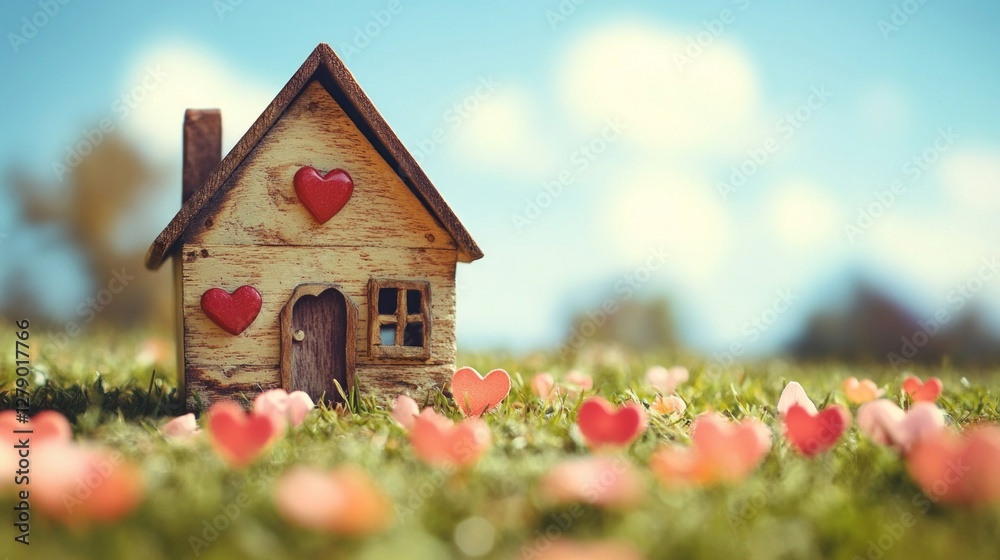 Charming Miniature House in Heart-Shaped Field Charming Miniature House in Heart-Shaped Field