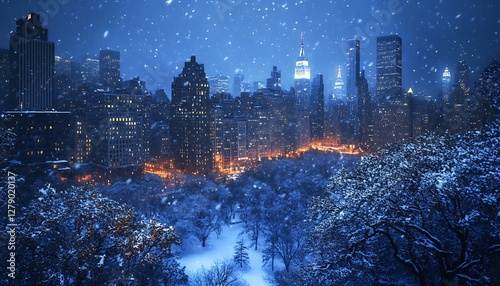 Snowy Central Park NYC night