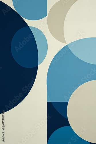 Geometric Composition with Overlapping Blue and Beige Circles on Neutral Background