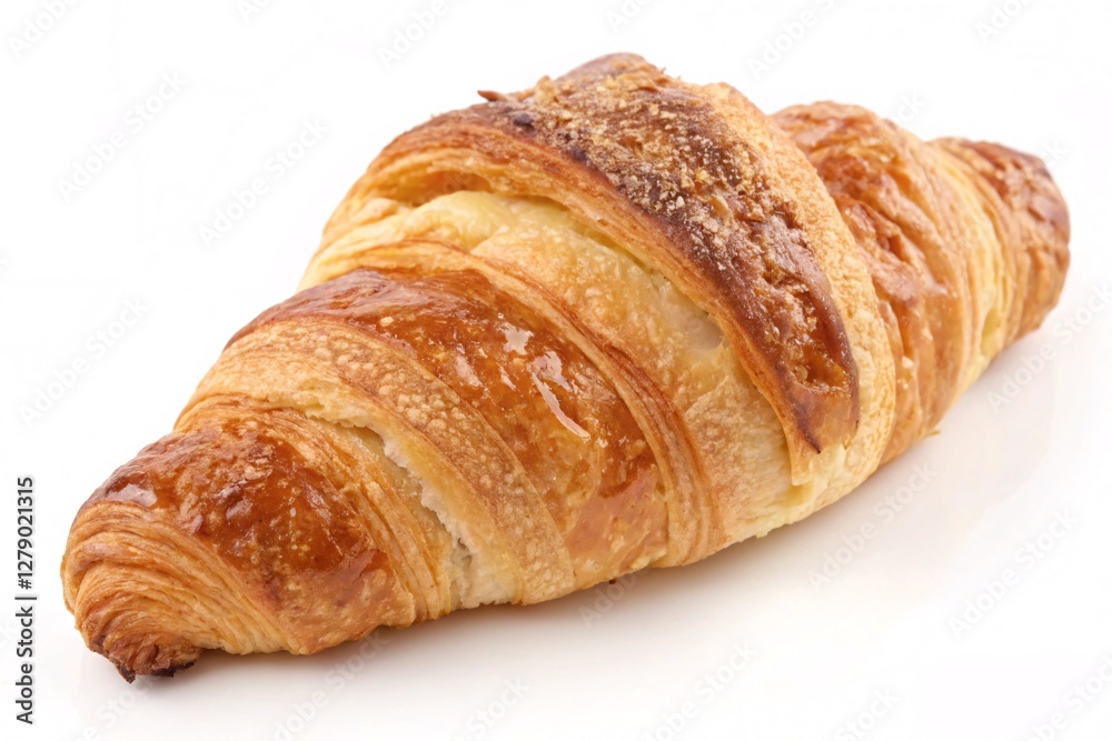 Golden Brown Croissant: Flaky Pastry on White Background Golden Brown Croissant: Flaky Pastry on White Background