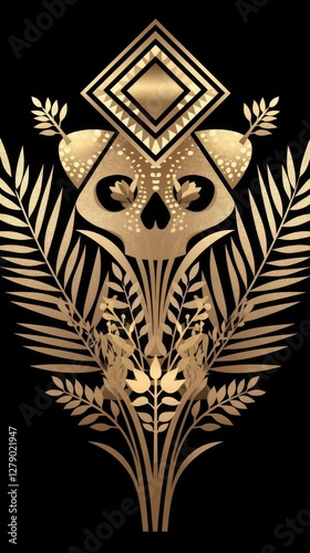 Gold Skull Floral Art Deco Design