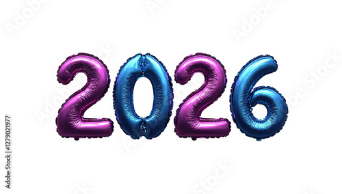 Holographic balloon 2026 numbers isolated on transparent background