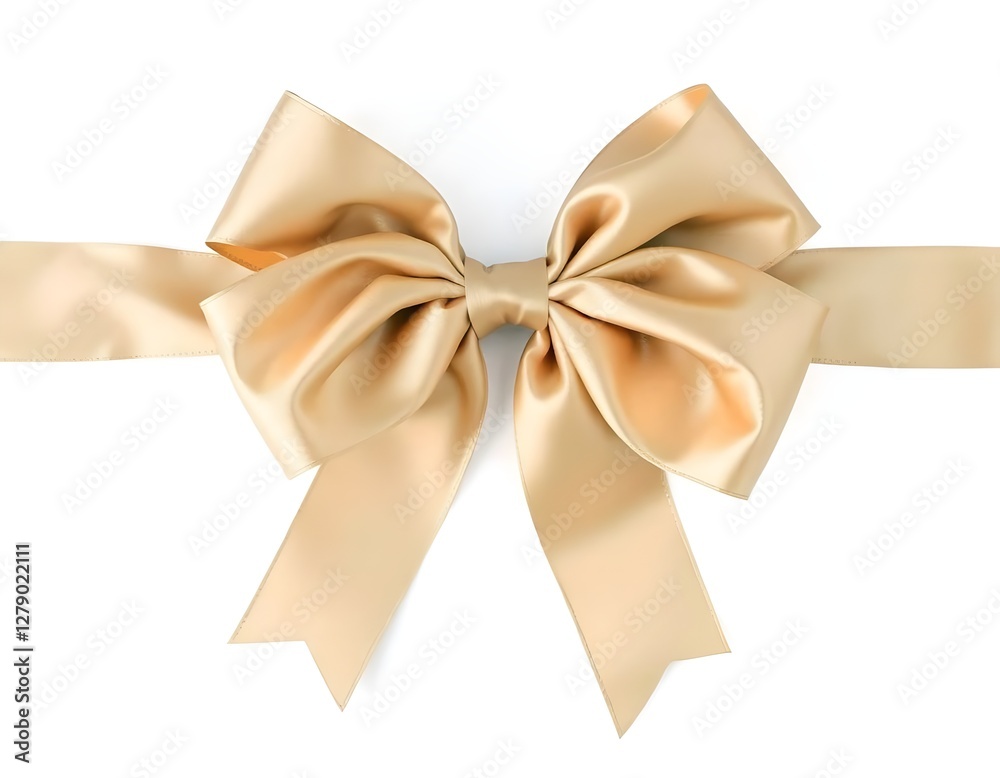 Elegant Champagne-Colored Satin Ribbon Bow Isolated on White Background Elegant Champagne-Colored Satin Ribbon Bow Isolated on White Background