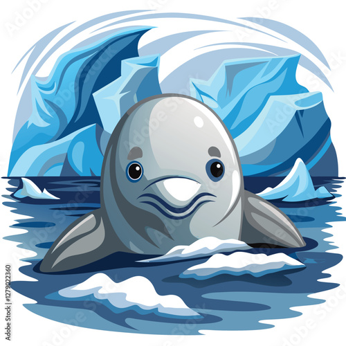 A soft, ethereal image of a curious beluga whale gently emerging from icy Arctic waters, its pale skin contrasting beautifully with the blue-green hues.