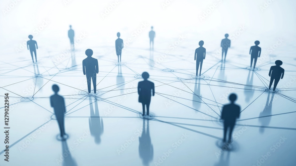 Silhouette figures linked by a network illustrating global communication and teamwork Silhouette figures linked by a network illustrating global communication and teamwork
