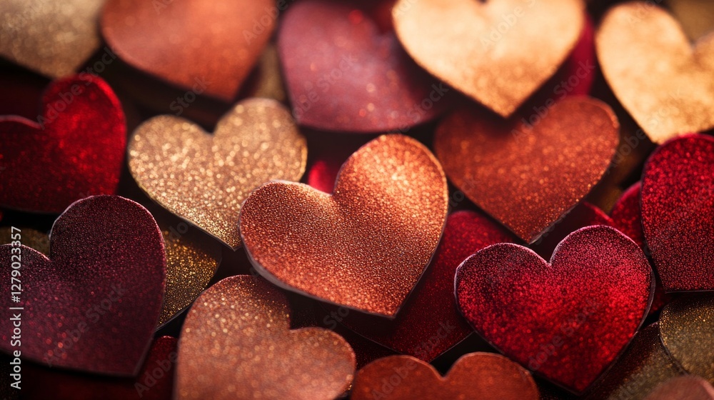 Obraz premium Red and Gold Glitter Hearts Background for Valentines Day