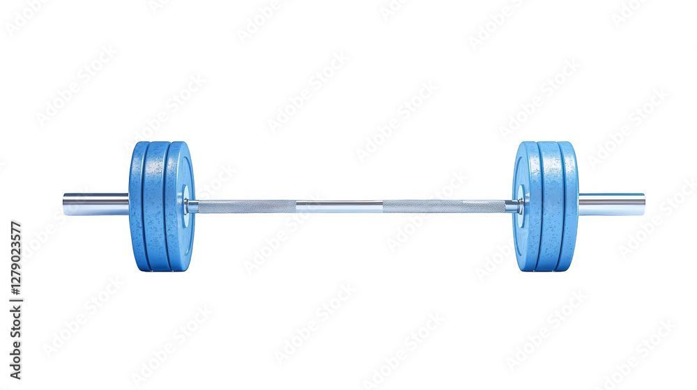 Blue dumbbell and barbell, essential strength training equipment for fitness enthusiasts Blue dumbbell and barbell, essential strength training equipment for fitness enthusiasts
