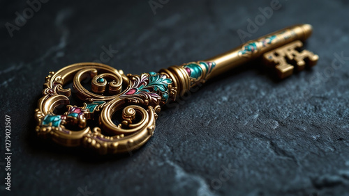 Colorful Floral Dynasty Key on Textured Background