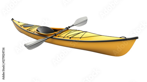 Vibrant yellow kayak with paddles, embark on a serene water adventure for outdoor enthusiasts photo