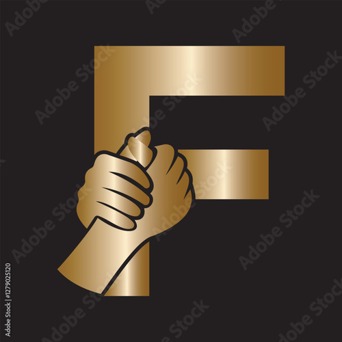 Hands Logo Combine With Letter F Vector Template