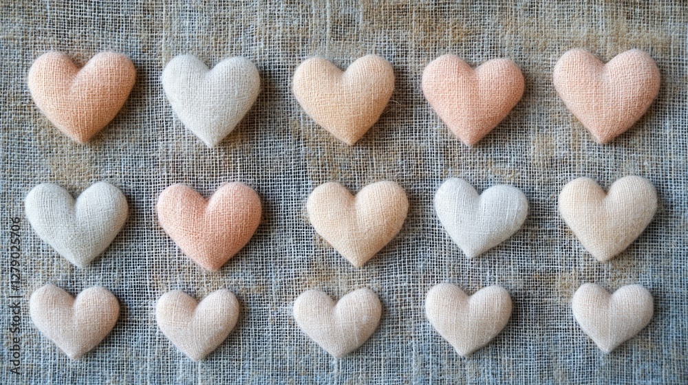 Obraz premium Pastel Yarn Hearts on Textured Background