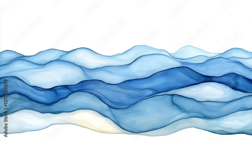 Fototapeta premium Abstract Blue Watercolor Waves on White Background