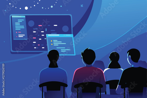 Design a vibrant, colorful banner for a coding hackathon, incorporating geometric shapes and tech-inspired elements.