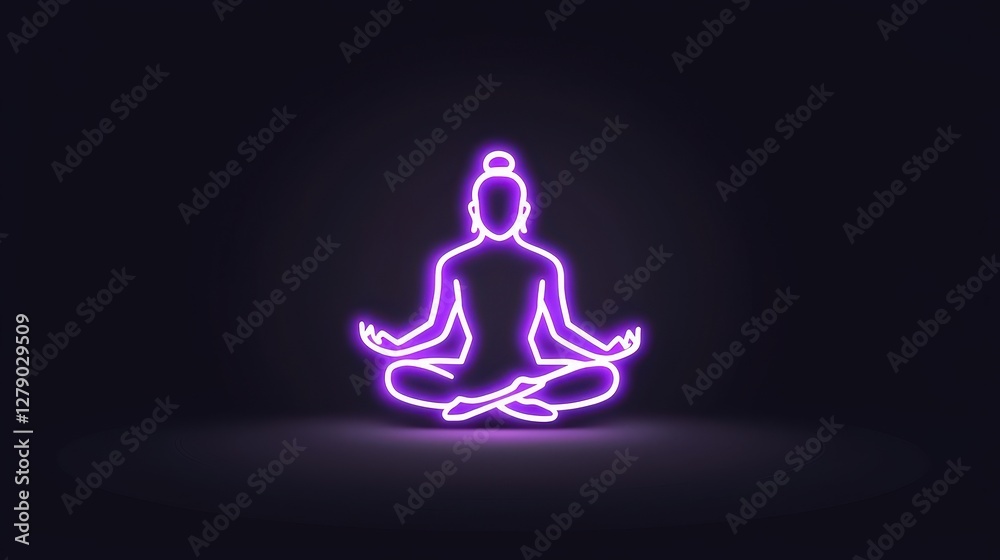 Neon Outline of a Meditative Figure in a Calm and Serene Setting with Dark Background Neon Outline of a Meditative Figure in a Calm and Serene Setting with Dark Background