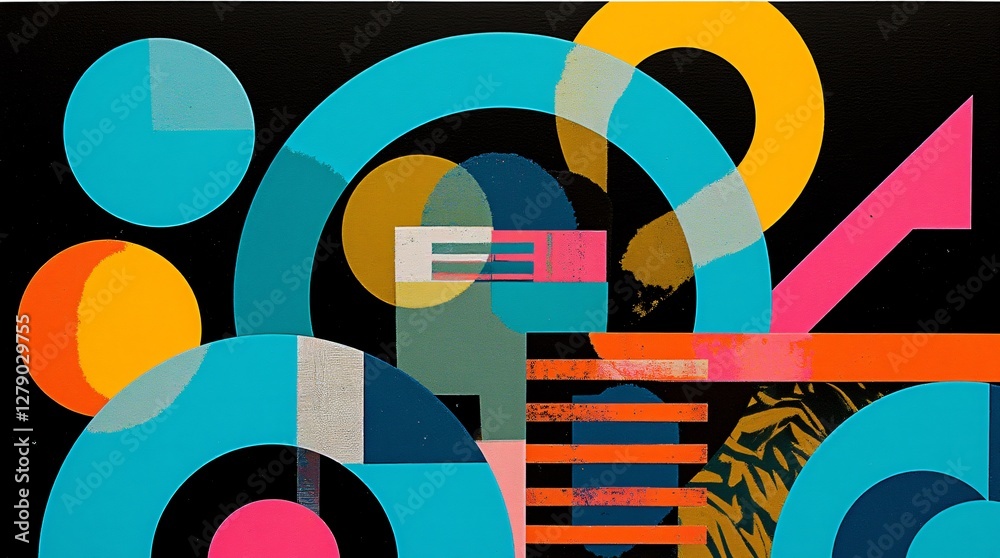 Obraz premium Abstract illustration with intertwining spirals and geometric shapes reminiscent of space objects