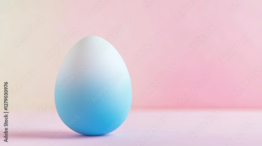 A single blue and white ombre egg on a pastel background A single blue and white ombre egg on a pastel background