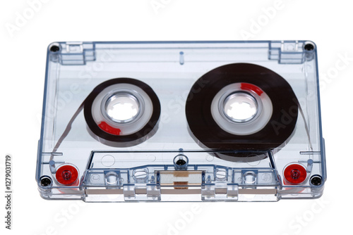 Stack of retro audio cassettes isolated on white background