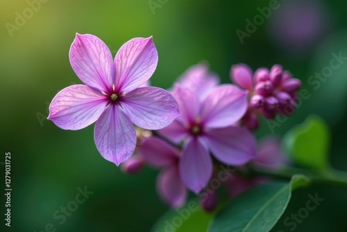 Delicate purple petals unfurl from a slender stem, botanical, lilac flower, garden blooms