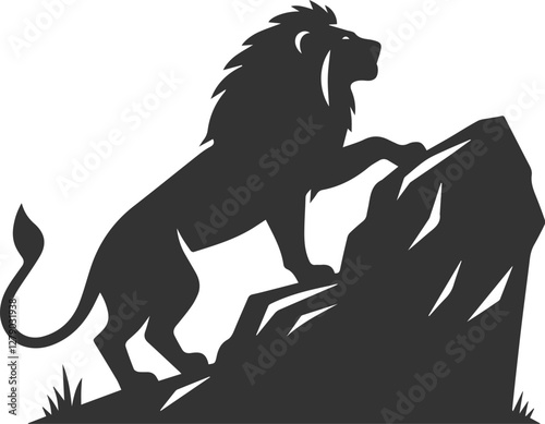 A lion climbing a rocky hill animal vector silhouette