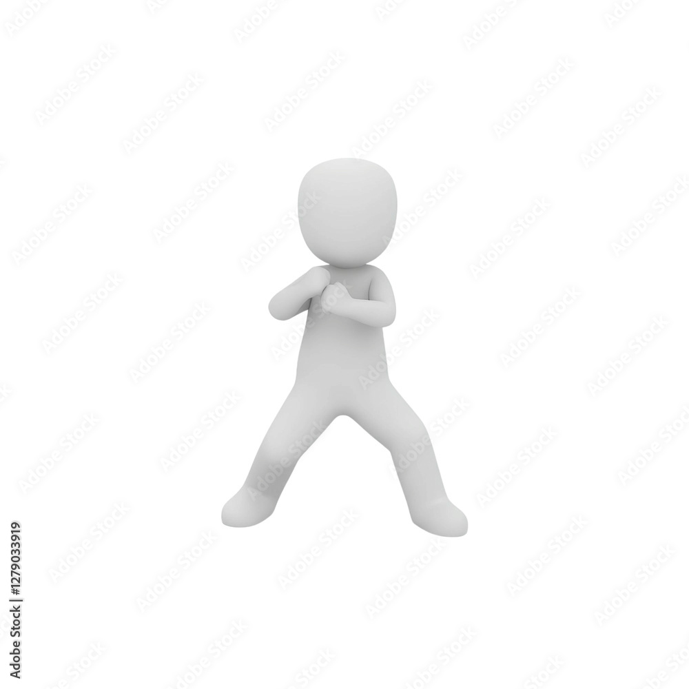 3d illustration of a faceless white figure in a ready fighting stance, high quality png isolated on transparent background 3d illustration of a faceless white figure in a ready fighting stance, high quality png isolated on transparent background
