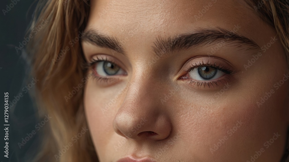 Woman with blue eyes looking directly at the camera in natural light Woman with blue eyes looking directly at the camera in natural light