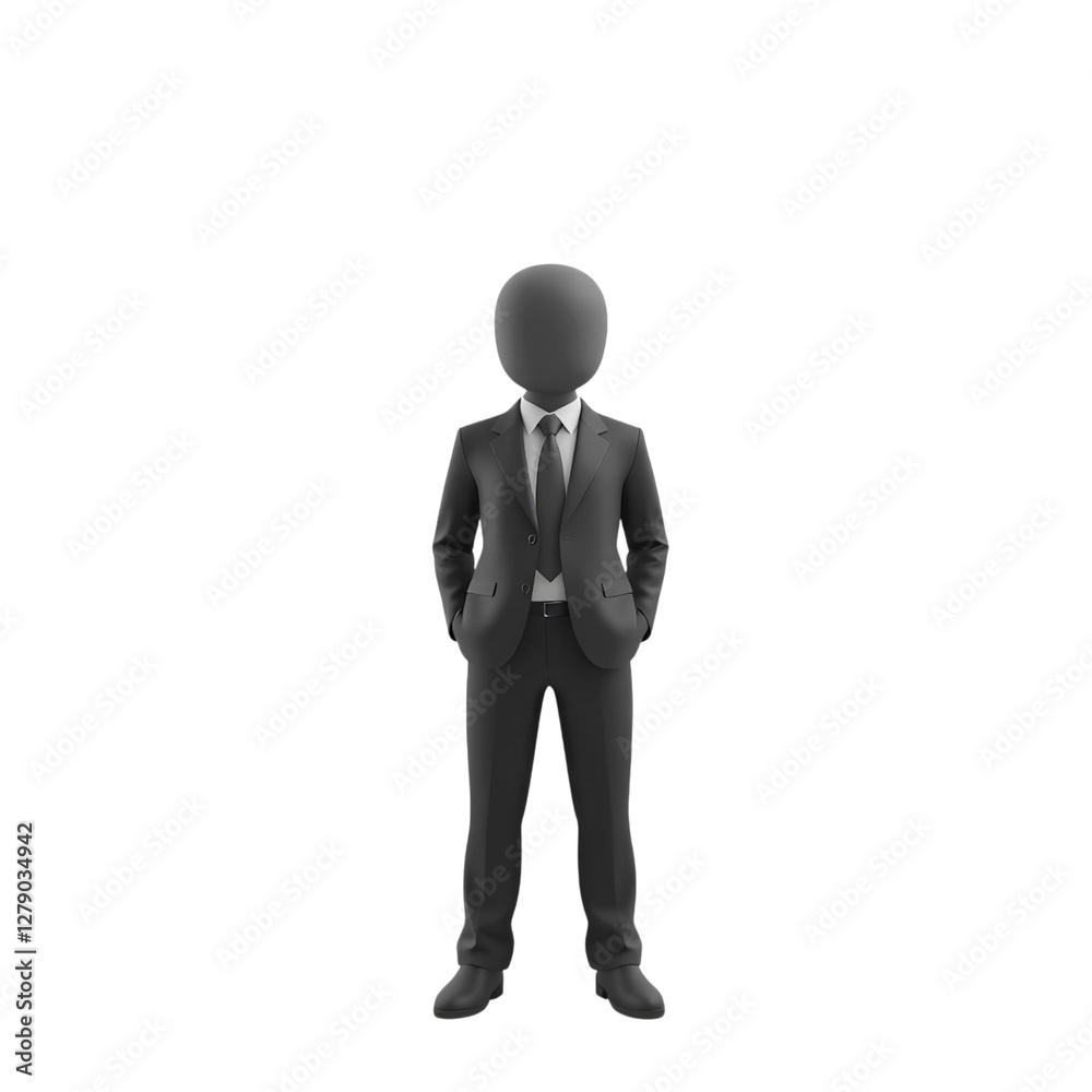 3d illustration of a faceless businessman in a black suit standing confidently, high quality png isolated on transparent background 3d illustration of a faceless businessman in a black suit standing confidently, high quality png isolated on transparent background