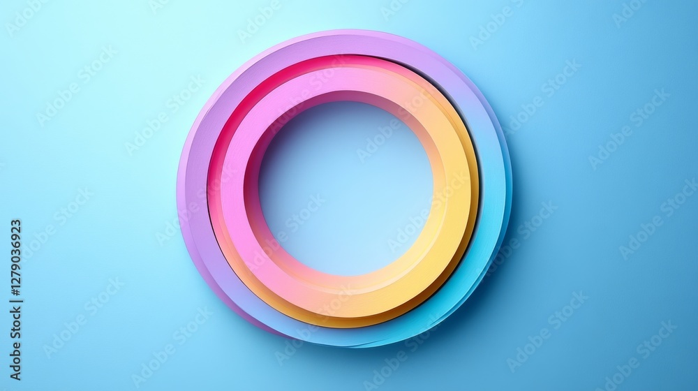 Abstract geometric design featuring layered pastel-colored rings against a light blue background. A modern and minimalist composition with smooth gradients and a stylish artistic aesthetic. Abstract geometric design featuring layered pastel-colored rings against a light blue background. A modern and minimalist composition with smooth gradients and a stylish artistic aesthetic.