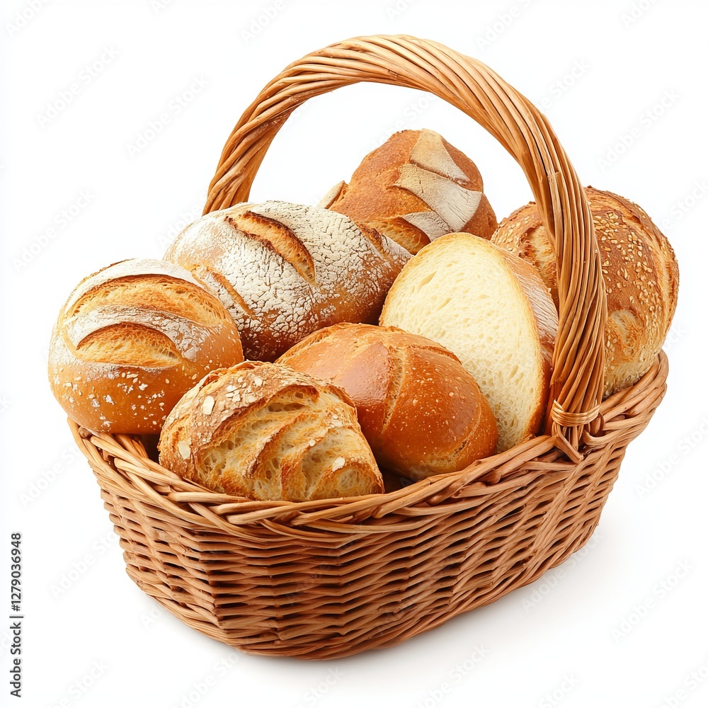 Assorted Breads in a Wicker Basket - A Delightful Display of Baked Goods Assorted Breads in a Wicker Basket - A Delightful Display of Baked Goods
