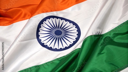 Indian National Flag: Close-up of Tricolor with Ashoka Chakra