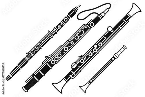set of Bassoon silhouette vector illustration