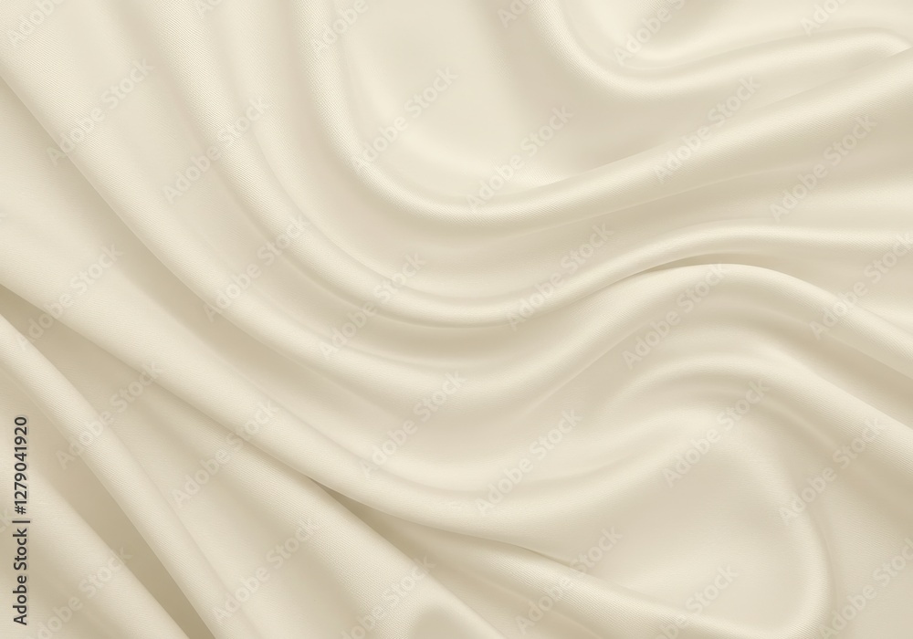 Fototapeta premium Smooth cream-colored satin fabric, Soft flowing folds, Delicate sheen, Luxurious textile texture, Gentle curves and shadows
