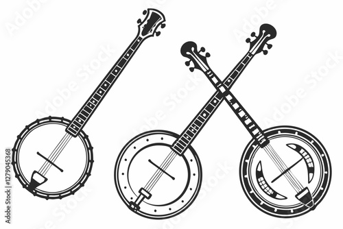 set of Banjo silhouette vector illustration