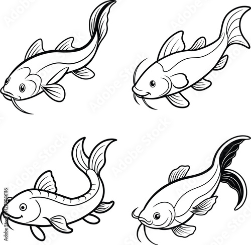 set of fish line art Coloring Page  