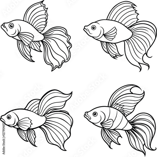 set of fish line art Coloring Page  
